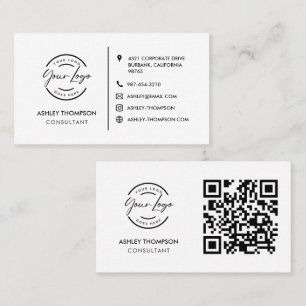 Carte De Visite Logo Simple Moderne Icône Sociale Code QR Noir Bla