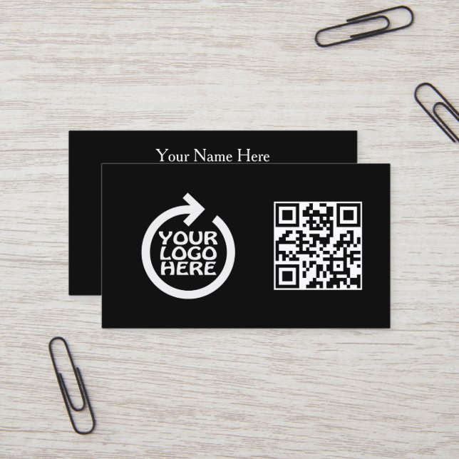 Carte De Visite Logo simple moderne professionnel avec code QR (Devant/Arrière en situation)