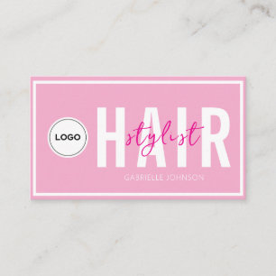 Carte De Visite Logo Simple Moderne Rose Pâle Coiffeuse Blanche 