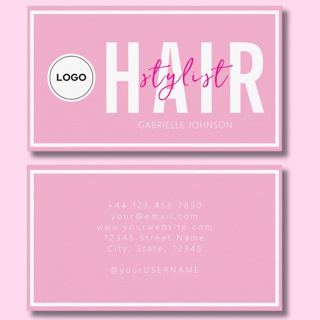Carte De Visite Logo Simple Moderne Rose Pâle Coiffeuse Blanche  (Créateur téléchargé)
