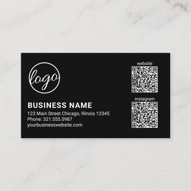 Carte De Visite Logo simple Noir Moderne QR Code (Devant)