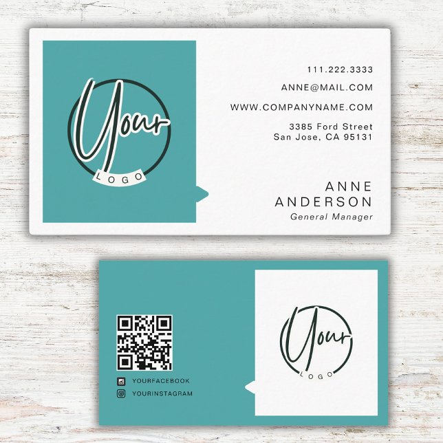 Carte De Visite Logo simple personnalisé Qr Code Corporation Turqu (Créateur téléchargé)