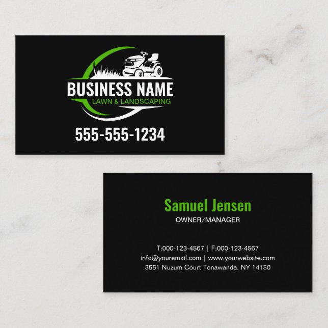 Carte De Visite Logo simple pour service de tonte de pelouse vert  (Devant / Derrière)
