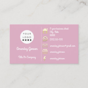 Carte De Visite Logo Social Media Gold QR Code Adresse Pink Powder