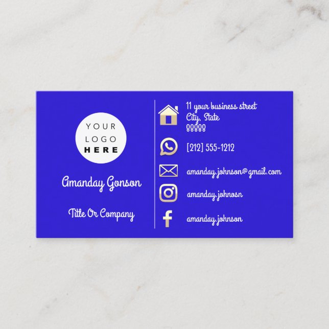 Carte De Visite Logo Social Media Gold QR Code Blue Royal Gold (Devant)