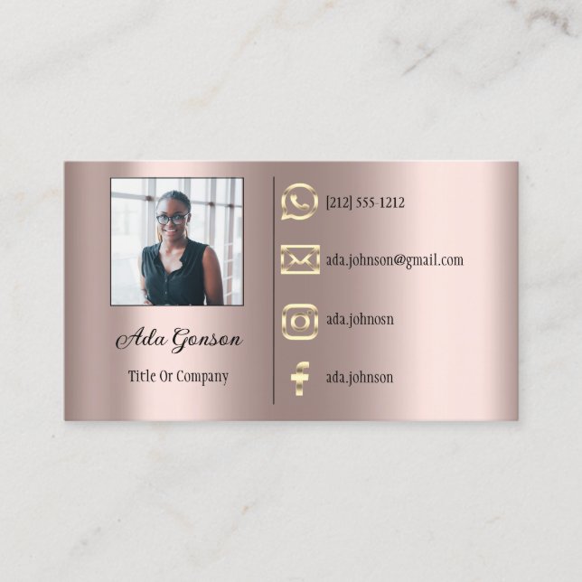 Carte De Visite Logo Social Media QR Code Photo Cadre Rose personn (Devant)