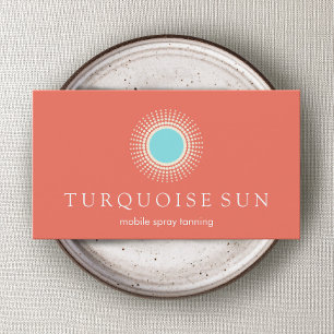 Carte De Visite Logo Sun Tanning Orange et Turquoise
