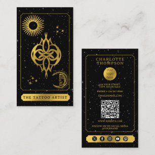 Carte De Visite Logo Tatouage Artiste Tarot Céleste Noir Or 