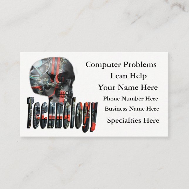 Carte De Visite Logo Technologique Et Crâne Informatique, (Devant)