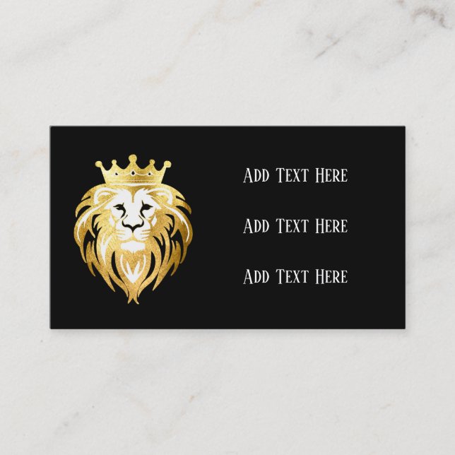 Carte De Visite Logo tendance Black and Faux Gold Lion Head (Devant)