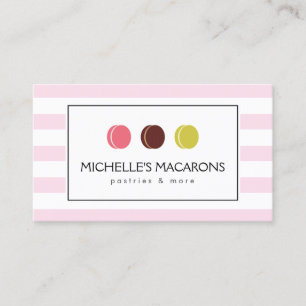 Carte De Visite Logo trio Macaron français à rayures roses pour bo