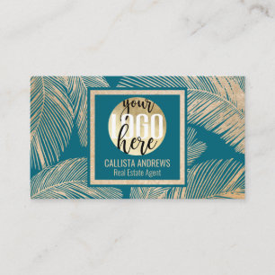 Carte De Visite Logo Tropical Gold Turquoise Blue Palm Tree