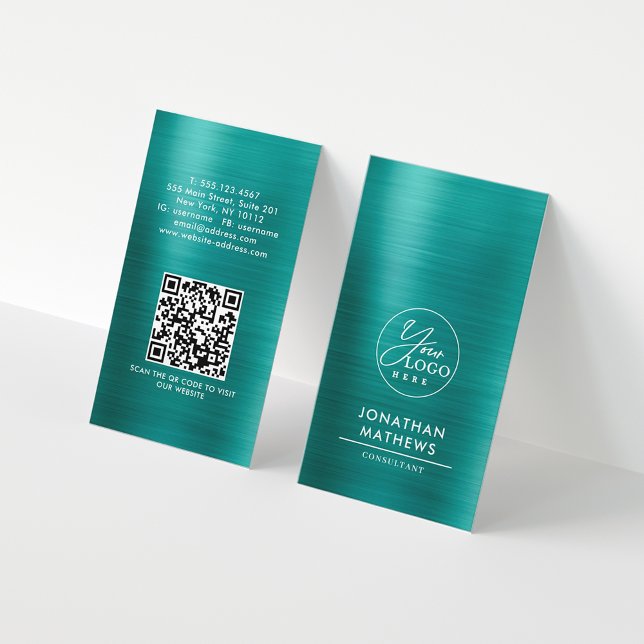 Carte De Visite Logo Turquoise métallique brossé professionnel Cod (Créateur téléchargé)