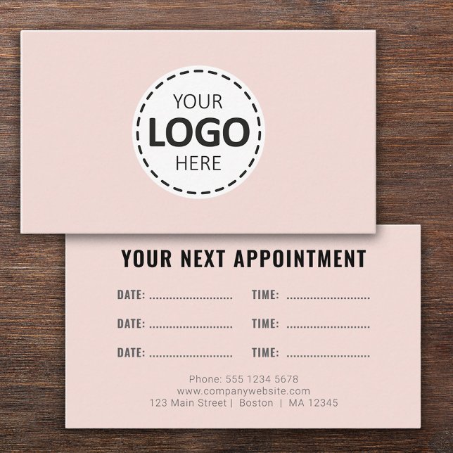 Carte De Visite Logo Upload Modern Simple Appointment Blush (Créateur téléchargé)