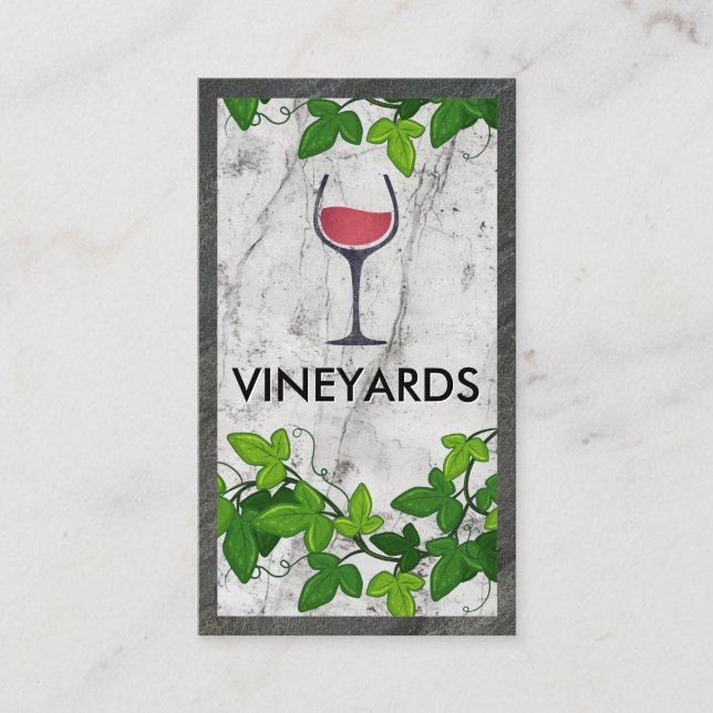 Carte De Visite Logo Verre Vin | Blanc marbre | Vignes (Devant)