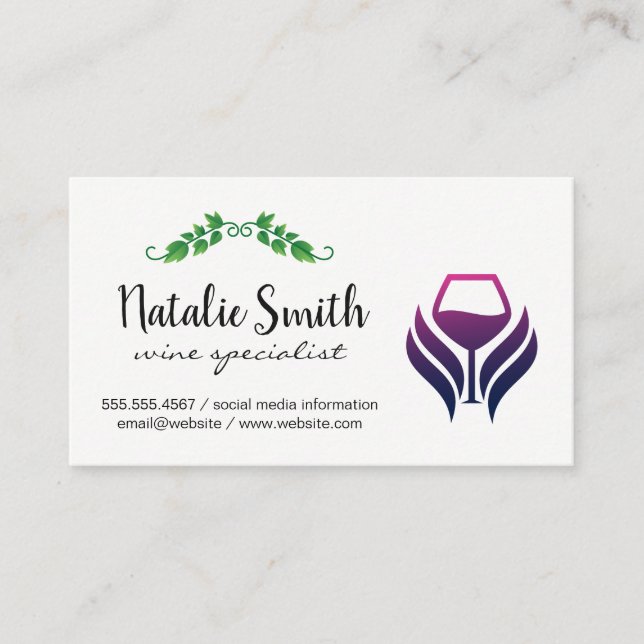 Carte De Visite Logo Verre Vin | Vins de raisin (Devant)