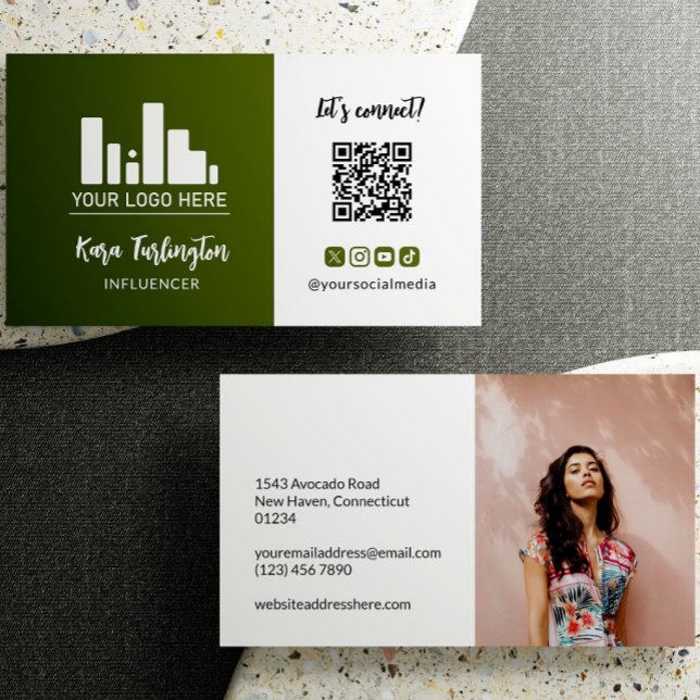 Carte De Visite Logo vert de l'armée QR Code Photo Médias sociaux (Créateur téléchargé)