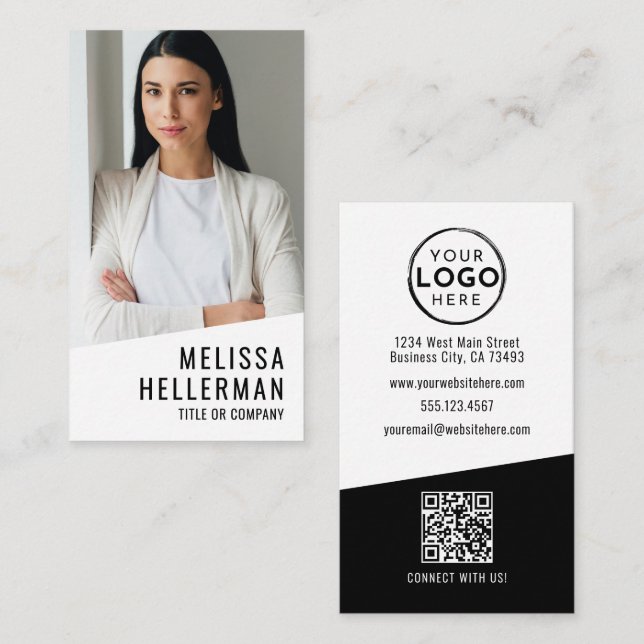 Carte De Visite Logo Vertical de la Société de Code QR de Photo Pr (Devant / Derrière)