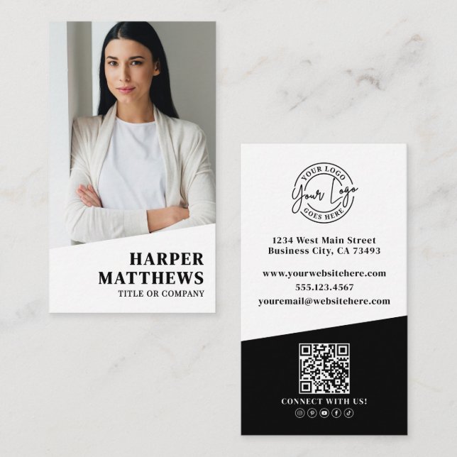 Carte De Visite Logo Vertical de la Société de Code QR de Photo Pr (Devant / Derrière)