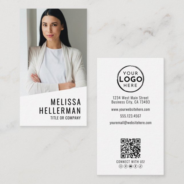 Carte De Visite Logo Vertical de la Société de Code QR Photo Profe (Devant / Derrière)