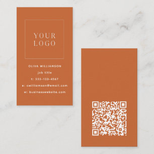 Carte De Visite Logo vertical orange minimaliste moderne Code QR