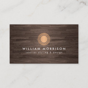 Carte De Visite Logo vintage Rose Gold Sun sur bois foncé