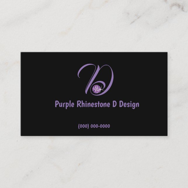 Carte De Visite Logo violet Diamant Rhinestone Initial (Devant)