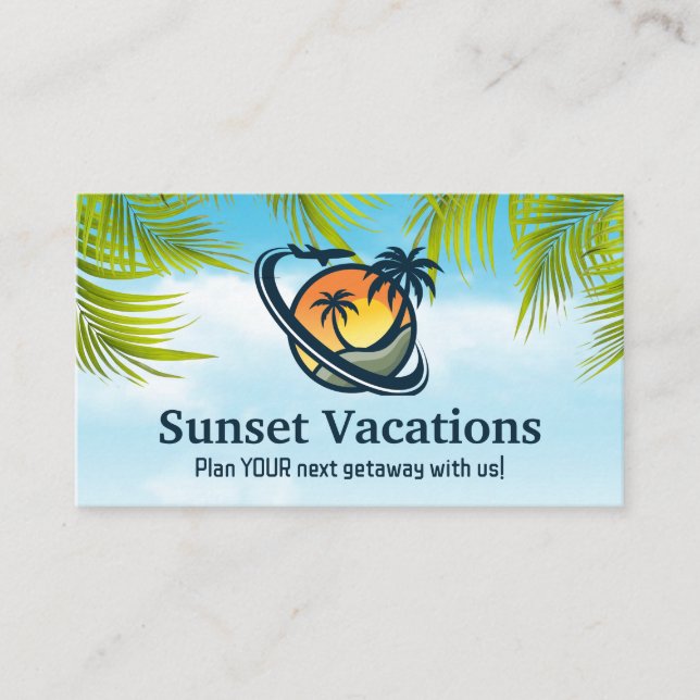 Carte De Visite Logo Voyage Vacances | Thème tropical (Devant)