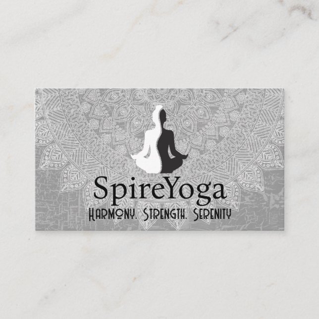 Carte De Visite Logo Yoga noir blanc | Motif Mandala (Devant)