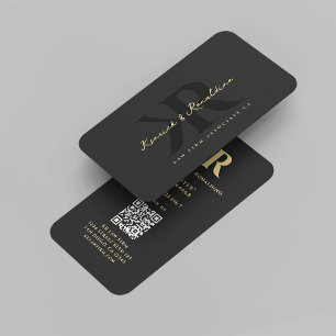 Carte De Visite Loi d'avocat moderne Monogramme K R Black Gold