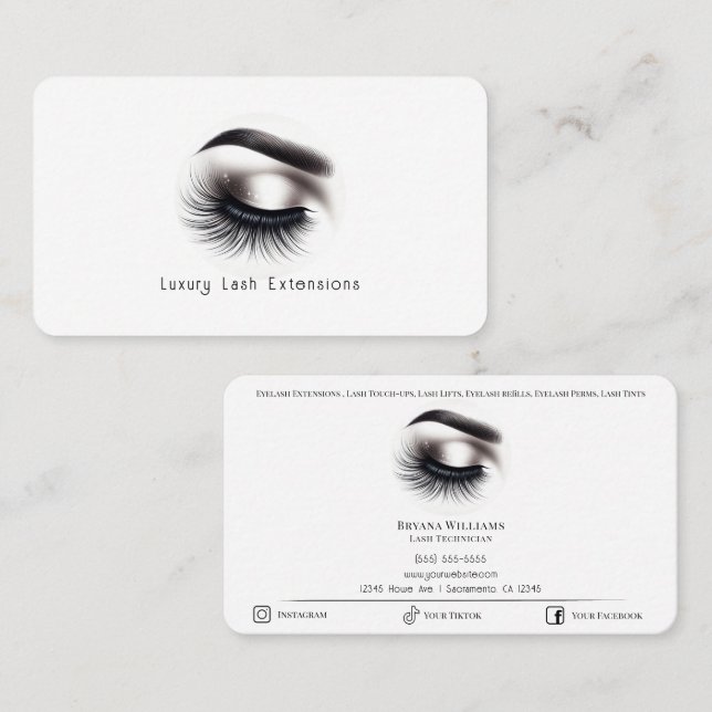 Carte De Visite Longs Cils Noirs et Déliés Extensions de Cils Beau (Devant / Derrière)