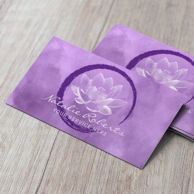 Carte De Visite Lotus Circle Brushstroke Yoga Wellness Purple (Créateur téléchargé)