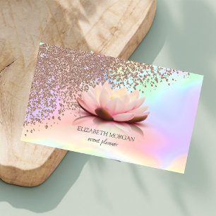 Carte De Visite Lotus Diamants Or Rose Holographique Moderne