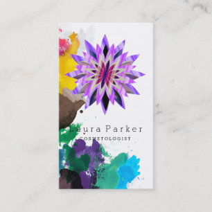 Carte De Visite Lotus Fleur Aquarelle Splatter Yoga Spa holistique