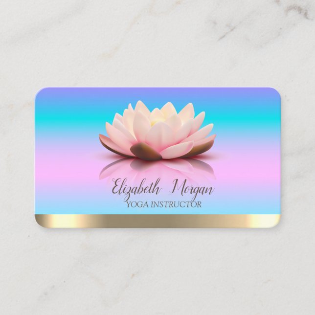 Carte De Visite Lotus Gold Stripe Yoga Ombre Holographique (Devant)