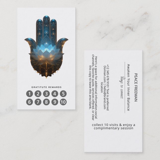 Carte De Visite Lotus Illumination | Conception de la main Hamsa (Devant / Derrière)