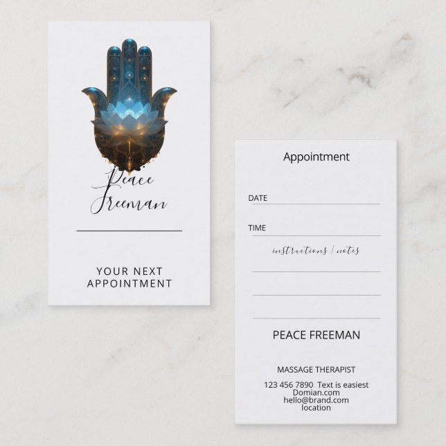 Carte De Visite Lotus Illumination | Conception de la main Hamsa (Devant / Derrière)