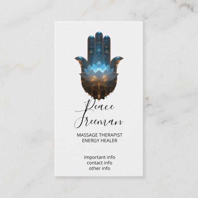 Carte De Visite Lotus Illumination | Conception de la main Hamsa (Devant)