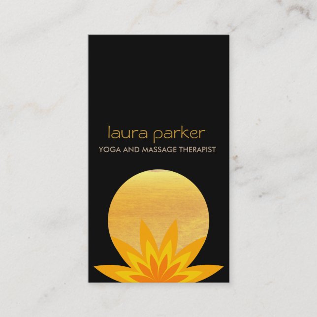 Carte De Visite Lotus jaune noir Logo Yoga Santé de guérison (Devant)