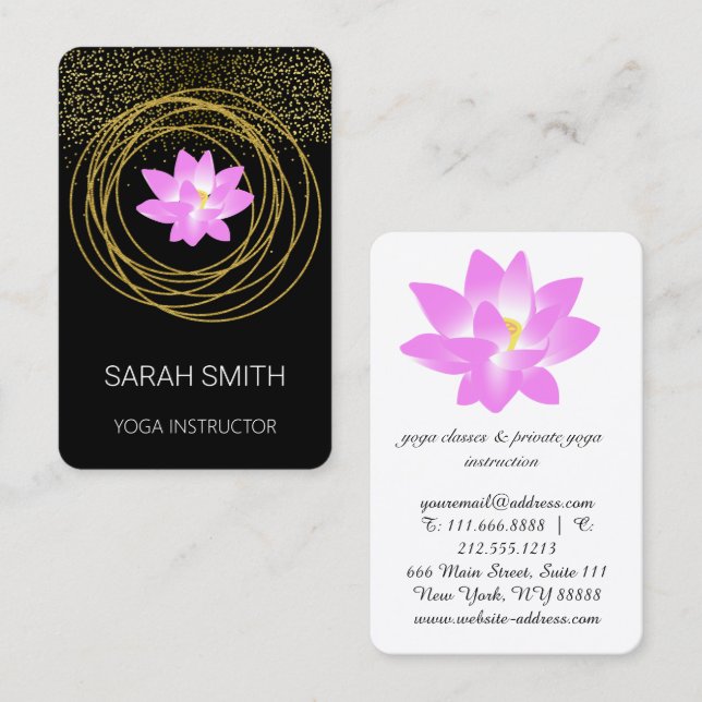 Carte De Visite Lotus Lily Yoga Mindfulness Parties scintillant (Devant / Derrière)