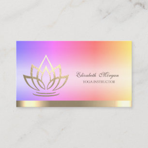 Carte De Visite Lotus Or Fleuri Rayé Professeur de Yoga