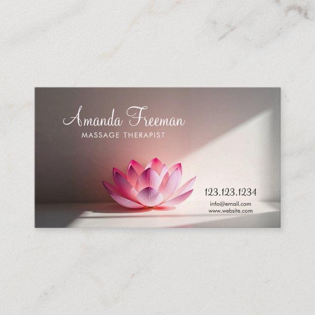 Carte De Visite Lotus rose dans Soft Light Massage Thérapist (Devant)
