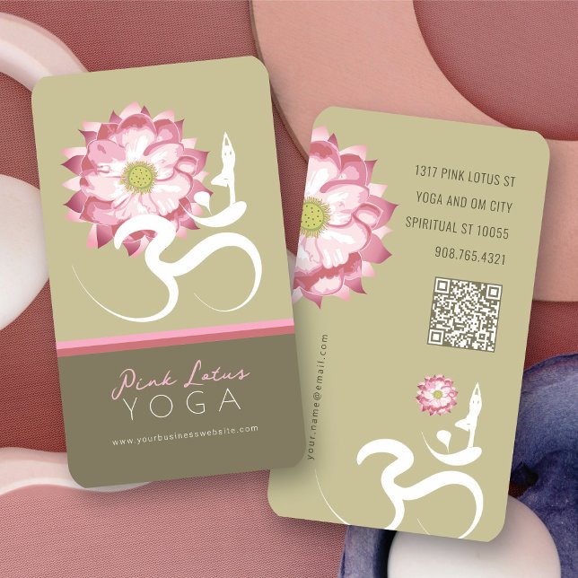 Carte De Visite Lotus rose Fleur Spirituel Yoga Enseignant Om Symb (Zen Pink Lotus Flower Spiritual Yoga Teacher Om Symbol Business/Profile Card @ fat_fa_tin)