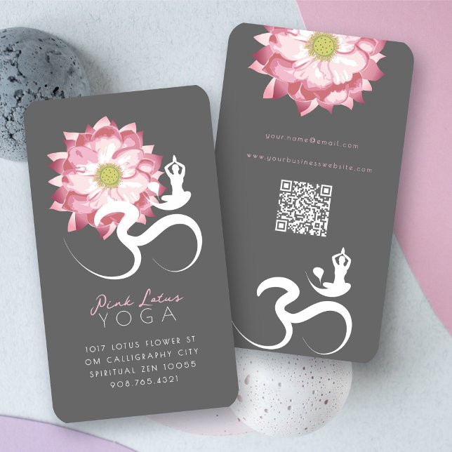 Carte De Visite Lotus rose Fleur Spirituel Yoga Enseignant Om Symb (Zen Pink Lotus Flower Spiritual Yoga Teacher Om Symbol Business/Profile Card @ fat_fa_tin)