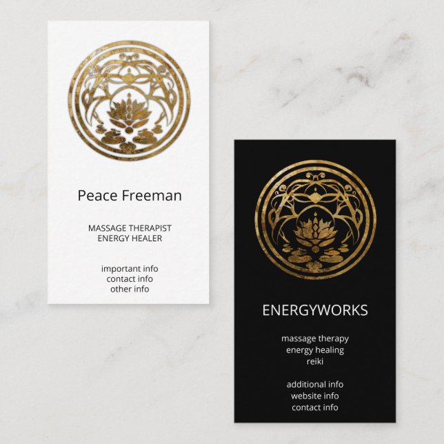 Carte De Visite Lotus Sérénité | Conception de Mandala Doré (Devant / Derrière)