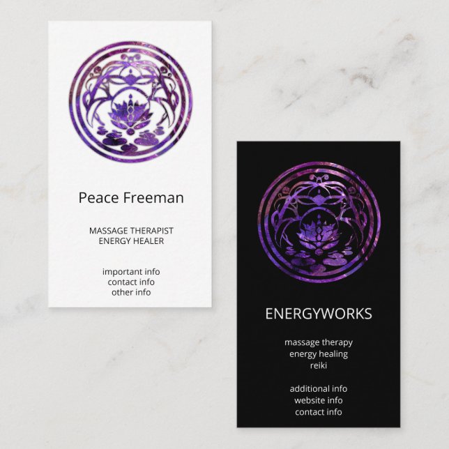 Carte De Visite Lotus Sérénité | Conception de Mandala Violet (Devant / Derrière)