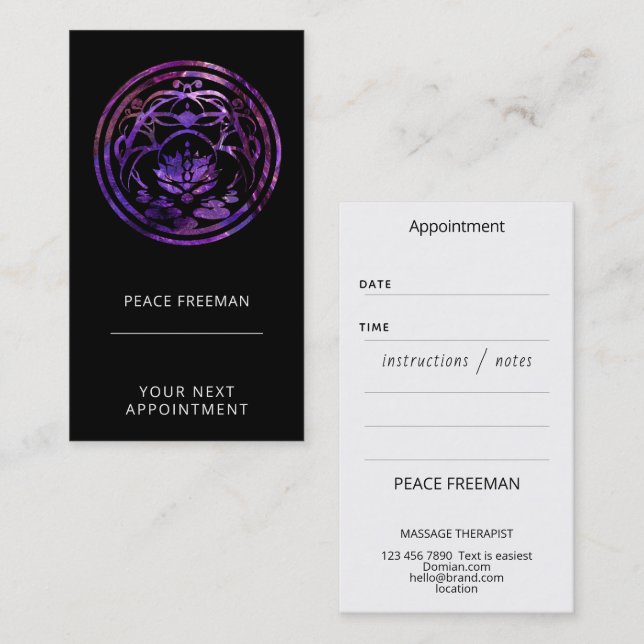 Carte De Visite Lotus Sérénité | Conception de Mandala Violet (Devant / Derrière)