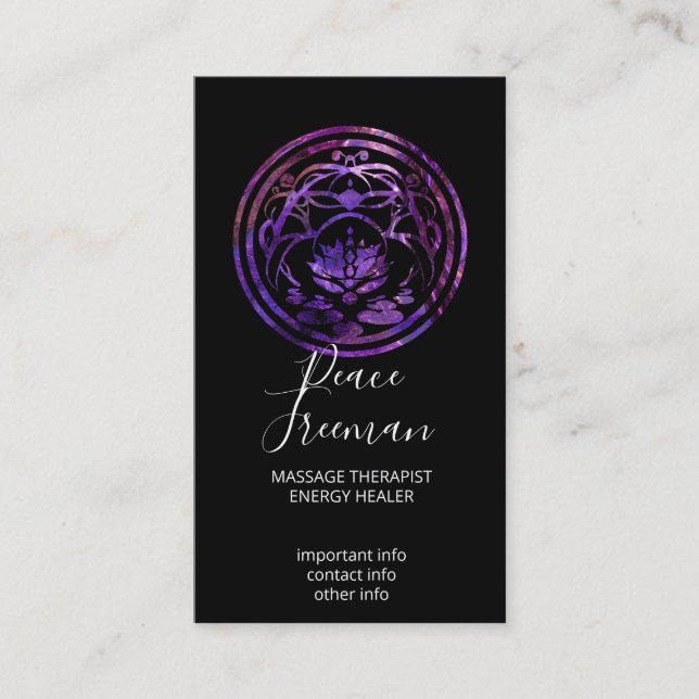 Carte De Visite Lotus Sérénité | Conception de Mandala Violet (Devant)