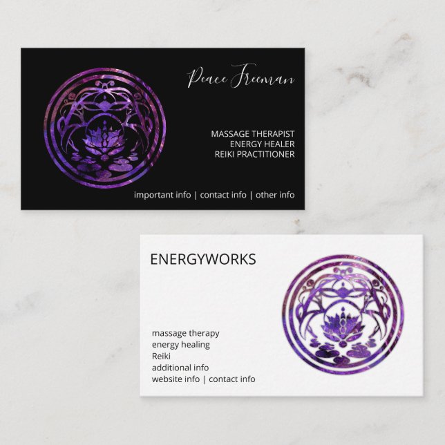 Carte De Visite Lotus Sérénité | Dessin Mandala Violet (Devant / Derrière)