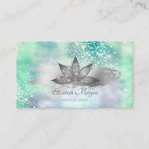 Carte De Visite Lotus Sparkle Brush Stroke Green Holographic